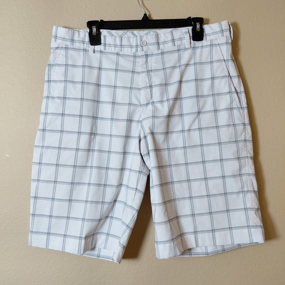Nike Golf Shorts Mens Size 34 Lightweight Plaid Blue and White 12" Inseam - Picture 1 of 9